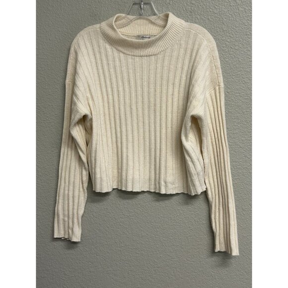 Madewell Sweater Womens Medium Ivory Wool Blend Mock Neck Pullover - Picture 1 of 8